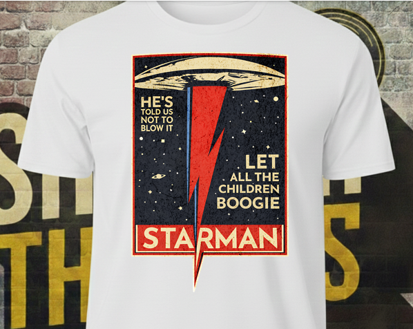 Starman 1970s Rock T-Shirt – Retro Glam Rock Lightning Bolt Tee – Vintage Bowie Inspired Unisex Shirt