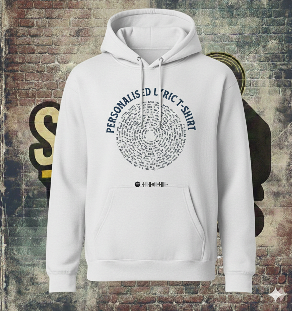 Personalised Vinyl Lyric Premium Hoodie | Unisex Custom Lyrics & Spotify Code