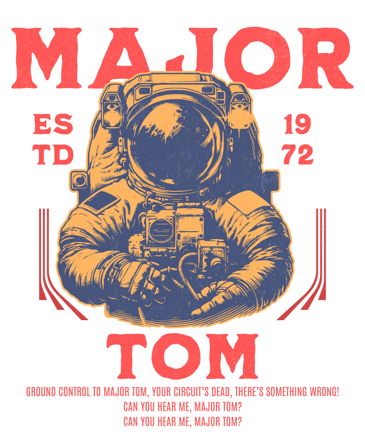Major Tom Astronaut Red T-Shirt – 1972 Glam Rock Inspired Graphic Tee
