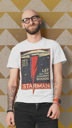 Starman 1970s Rock T-Shirt – Retro Glam Rock Lightning Bolt Tee – Vintage Bowie Inspired Unisex Shirt